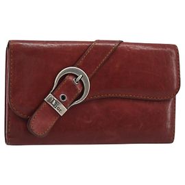 Christian Dior Saddle Lange Geldbörse Leder Rot Silber Auth BAZ300A Silber Rot