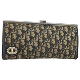 Pochette en toile Trotter Christian Dior Navy Or Auth ka3453 Doré Bleu Marine