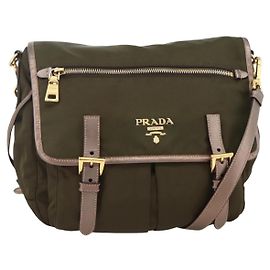 Borsa a Spalla PRADA Nylon Kaki Oro Auth mr2228 D'oro Cachi