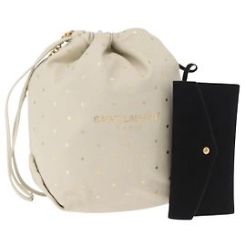 SAINT LAURENT Bolsa de Ombro Teddy Small em Couro Branco e Ouro Auth 167172A Branco Dourado