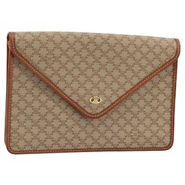 Céline CELINE Macadam Canvas Clutch Bag PVC Beige Gold Auth ARZ901 Beige Golden