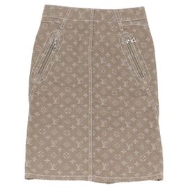 Saia de Denim Monogram LOUIS VUITTON Bege LV Auth BAZ833SAM Bege