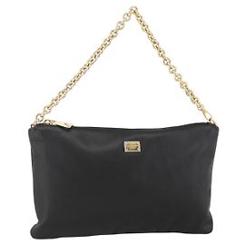 Dolce & Gabbana DOLCE&GABBANA Borsa a Spalla con Catena in Pelle Nera e Oro Auth BA11881A Nero D'oro