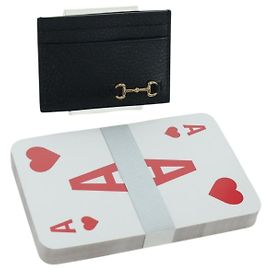GUCCI Horsebit Card Case Playing Cards Set Leather 700469 Auth YKZ728A Black