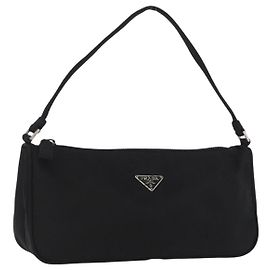 PRADA Accessory Pouch Nylon Black Silver Auth YKZ871A Black Silvery