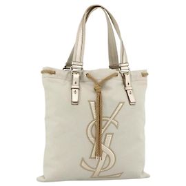 SAINT LAURENT Borsa Tote Kahala Canvas Beige Oro 121631 Auth YKZ906A Beige D'oro