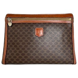 Céline Vintage Celine Paris Triomphe Monogram Leather Clutch Brown Brown