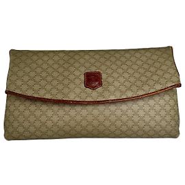 Céline Vintage Celine Triomphe Monogram Leather Clutch Beige Brown Beige
