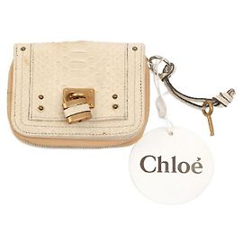Portefeuille Chloé Paddington Padlock Bifold en cuir python blanc Blanc cassé
