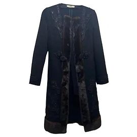 Casaco Prada de lã preta com acabamento em vison Preto