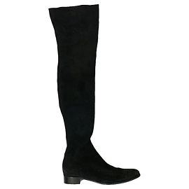 Prada High Knee Suede Boots Black Black