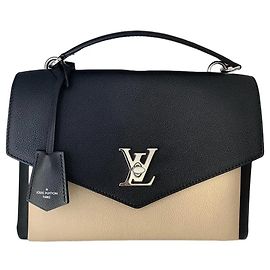 Louis Vuitton Mylockme Grained Leather Handbag Black Cream Black