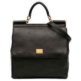 Borsa a tracolla piatta Sicily in pelle di vitello nera Dolce & Gabbana Nero