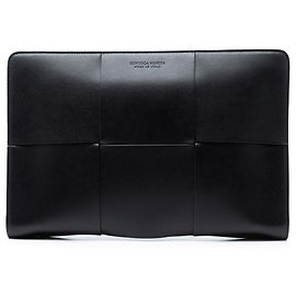 Bottega Veneta Black Calfskin Maxi Intrecciato Arco Document Case Black