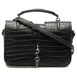 Saint Laurent Black Medium Croc Embossed Leather Charlotte Messenger Bag Black