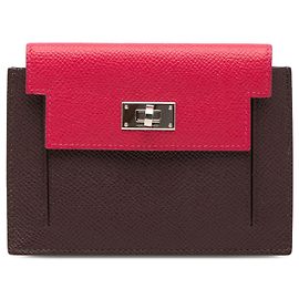 Hermès Red Bicolor Epsom Kelly Pocket Compact Wallet Brown Red