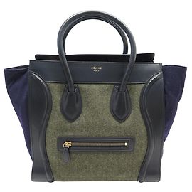 Céline SAC A MAIN CELINE LUGGAGE MEDIUM CUIR DAIM FLANEL NOIR BLEU VERT HAND BAG Multicolore