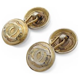 VINTAGE CHANEL CC LOGO ROUND GOLDEN METAL CUFFLINKS Golden