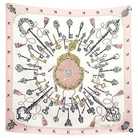 Hermès FULAR DI SETA VINTAGE HERMES LES CLES CATY LATHAM 90 ROSA Rosa