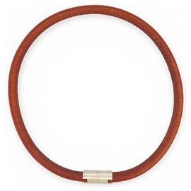 Hermès NOVO COLAR HERMES CHOKER EM AÇO ESCOVADO COM CORDÃO DE COURO Marrom