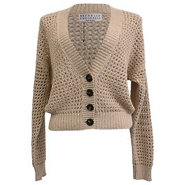 Beige Baumwollstrickjacke mit Pailletten von Brunello Cucinelli Beige