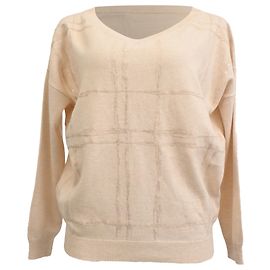 Brunello Cucinelli V-Ausschnitt gemusterter Pullover aus Nude-Kaschmir Braun Fleisch