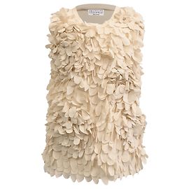 Brunello Cucinelli Petal-Accent Tank Top in Cream Silk White Cream