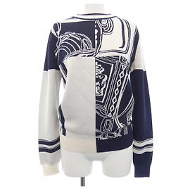 Strickwolle Hermès 34 Weiß Marineblau