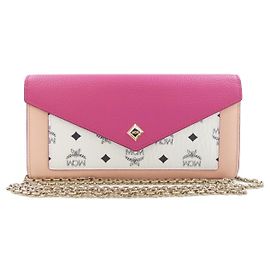 Cartera Larga de Cuero MCM Rosa