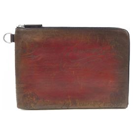 Berluti Nino GM Scritto Leather Clutch Red