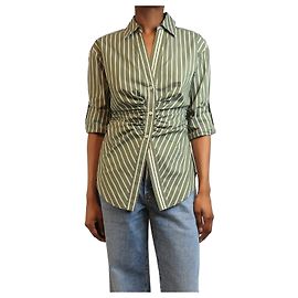 Veronica Beard Camicia a righe arricciata verde e bianca - taglia UK 6 Verde