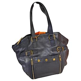 Yves Saint Laurent Downtown Blue Leather Bag Blue