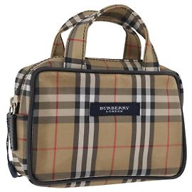 Burberry Nova Check Handtasche Nylon Silber Beige Auth 166781 Silber Beige