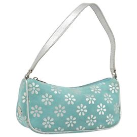 Céline CELINE Accessory Pouch Suede Light Blue Silver Auth BAZ625A Silvery Light blue