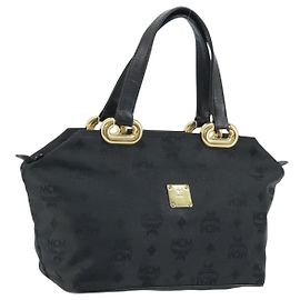 MCM Vicetos Logogram Borsa a Mano Nylon Nero Oro Auth mr2197 Nero D'oro