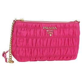 Bolsa de ombro com corrente Prada em nylon rosa e dourado 1BH152 Auth SW2261SAM Rosa Dourado