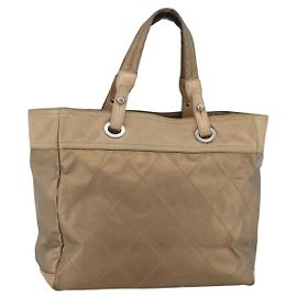 CHANEL Paris Biarritz GM Tote Bag Coated Canvas Gold Silver CC Auth ka3625 Silvery Golden
