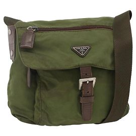 Sac à épaule PRADA en nylon vert argent authentique bs34328 Argenté Vert