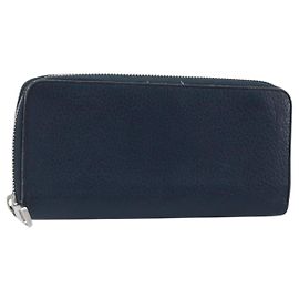 Carteira Vertical em Couro Taurillon Clemence LOUIS VUITTON M58823 Auth bs34331 Azul marinho