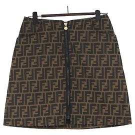 FENDI Zucca Canvas Skirt Black Brown Auth YKZ602A Brown Black