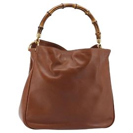 Borsa a mano in pelle Gucci Bamboo marrone oro Auth fm5270 Marrone D'oro