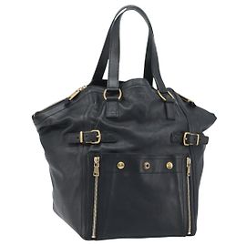 SAINT LAURENT Bolsa de mão Downtown em couro preto e dourado 175884 Auth YKZ233A Preto Dourado