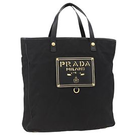 PRADA Borsa a Mano Nylon Nero Oro Auth ARZ907 Nero D'oro