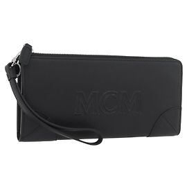 MCM Long Wallet Leather Black Silver MYLDATA04 Auth SW2293V Black Silvery