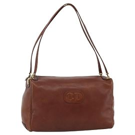 Bolsa de Ombro Christian Dior em Couro Marrom Dourado Auth 174305A Marrom Dourado