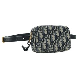 Christian Dior Trotter Canvas Bauchtasche Navy Gold Auth BSZ700M Golden Marineblau