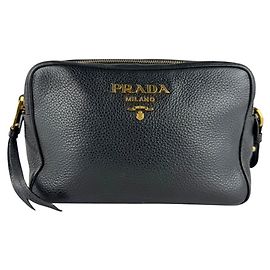 Borsa a spalla in pelle nera Prada Nero
