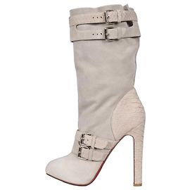 NWOB Christian Louboutin Gray Suede Python Boots Sz 40 Pre-owned Other