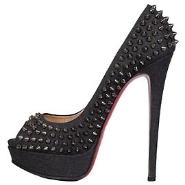 Christian Louboutin Blue Denim Lady Peep Spikes Heels - Size 39.5 Pre-owned Other