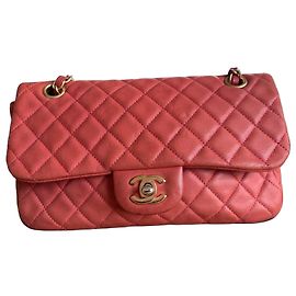 Sac Chanel Timeless Classic Cuir Corail Doré Bijouterie dorée